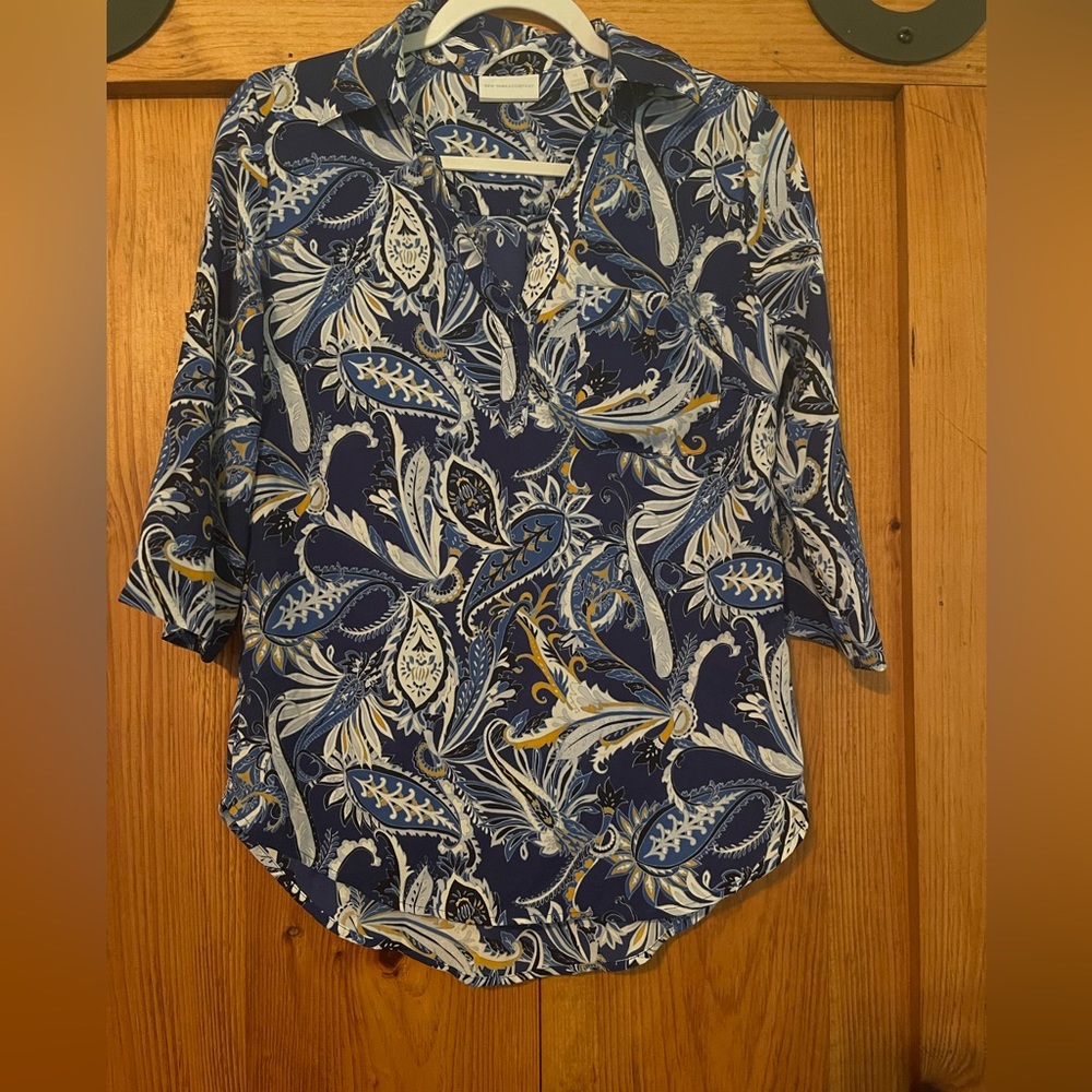 New York & Company blue and yellow blouse